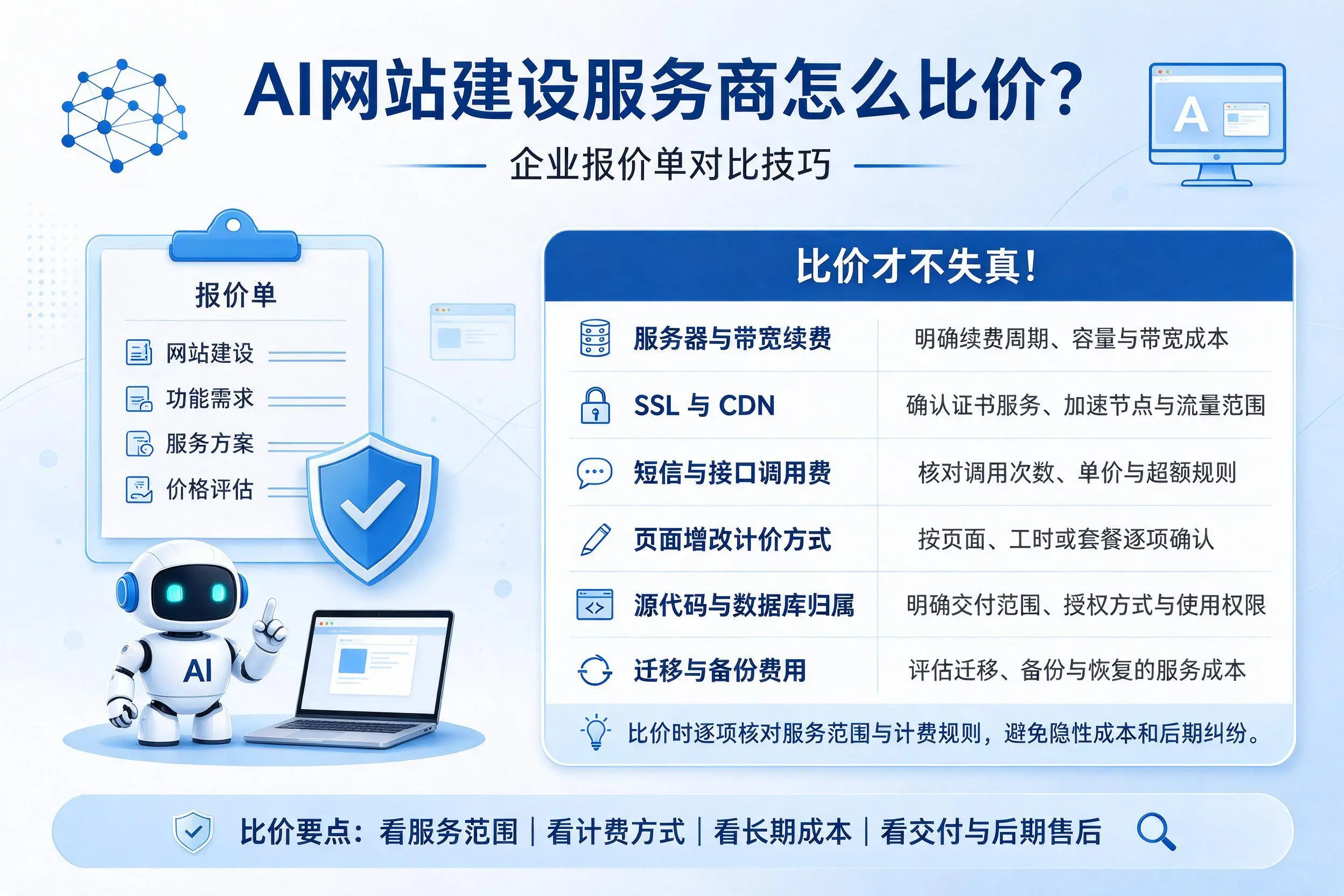 AI网站建设服务商怎么比价？成都企业报价单对比技巧