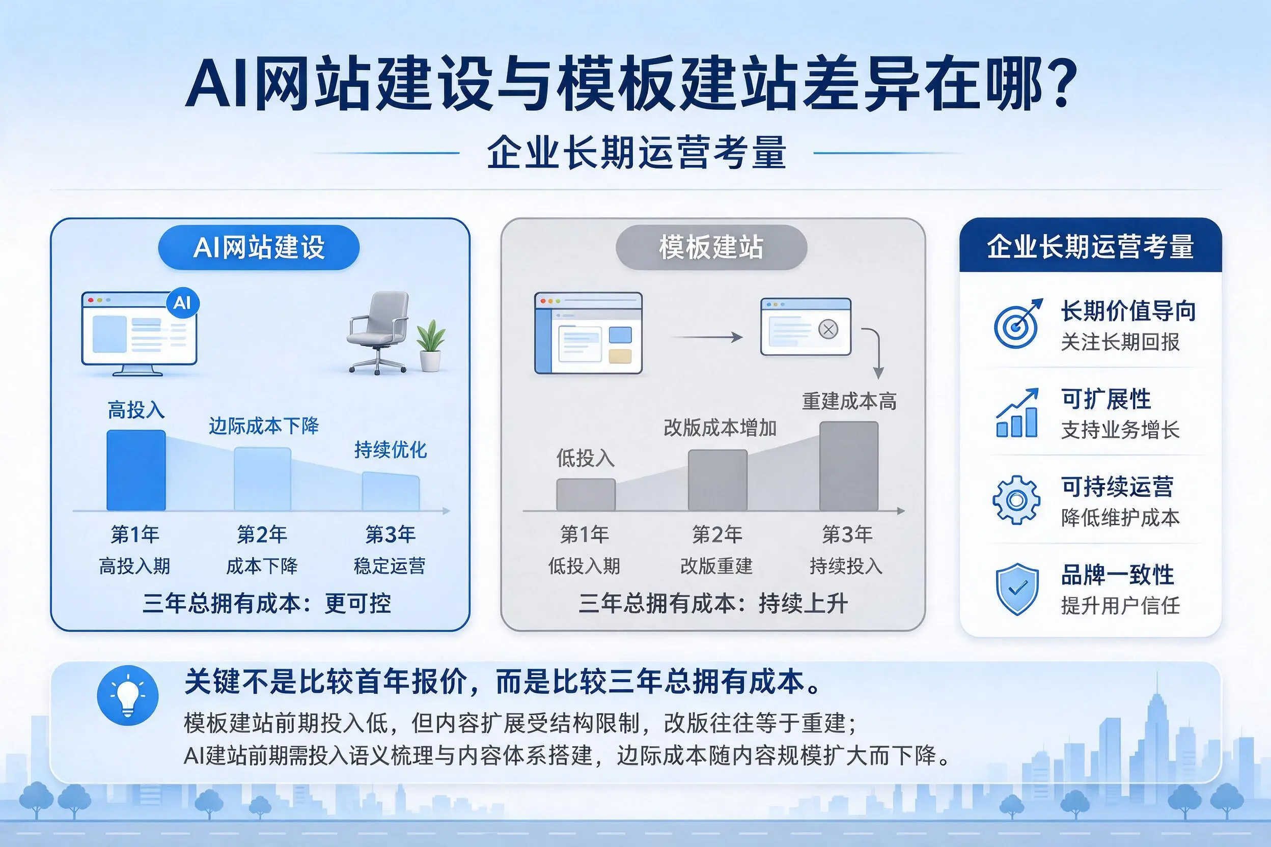 AI网站建设与模板建站差异在哪？成都企业长期运营考量